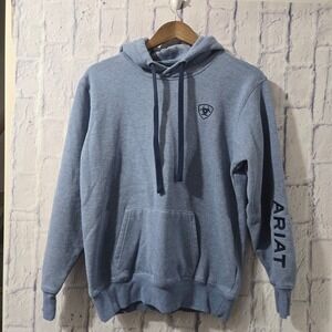 Ariat Mens Blue Pullover Hoodie Sweatshirt Embroidered Logo Sleeve Logo Size S